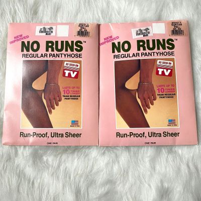 2 No More Runs Pantyhose Women's Size Small Suntan Vintage Sheer NEW